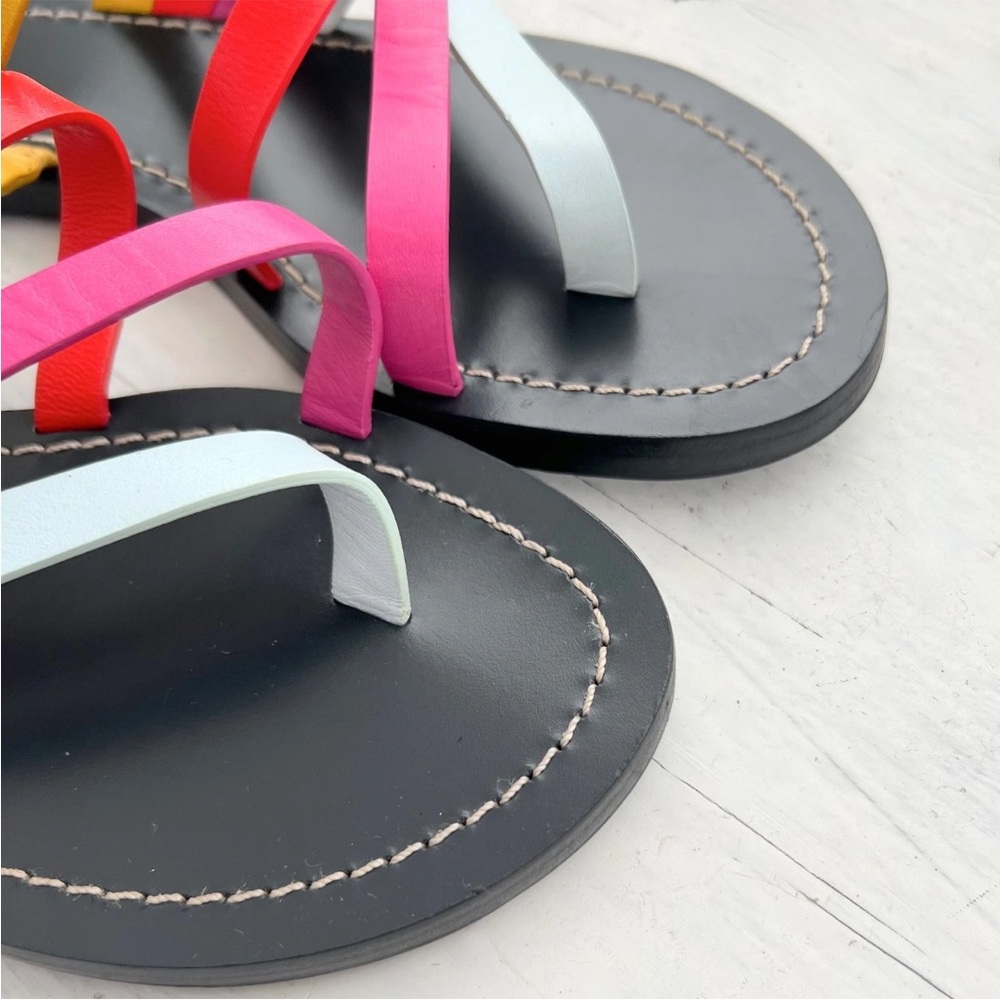 Tory Burch Patos Flat Slide On Multi Color Strappy Leather Sandals 6.5M Shoes TB - Picture 3 of 11